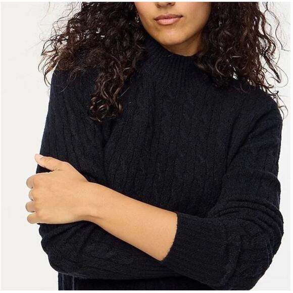 J Crew Cable Knit Mockneck Sweater XL Black NWT Extra Soft Yarn BU741 J.Crew - Picture 1 of 4